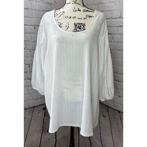 Ava & Viv Women’s White Textured 3/4 Sleeve Blouse (Size 4X)